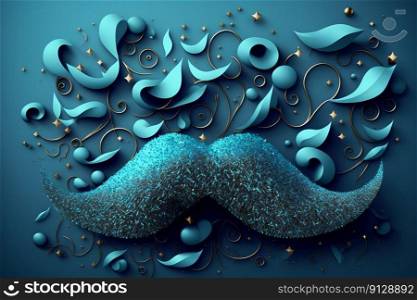 Blue abstract illustration with a mustache. International Men’s Day, Father’s Day. Generative AI. Blue abstract illustration with a mustache. International Men’s Day, Father’s Day. Generative AI.