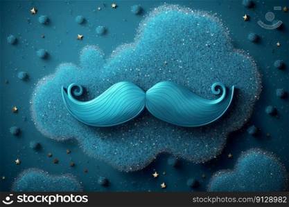 Blue abstract illustration with a mustache. International Men’s Day, Father’s Day. Generative AI. Blue abstract illustration with a mustache. International Men’s Day, Father’s Day. Generative AI.