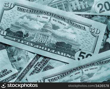blue abstract money background from new dollars usa