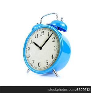 Blue alarm clock isolated on white background, 3D rendering