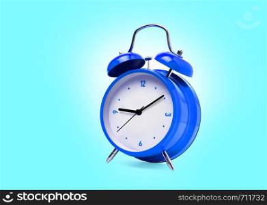 Blue alarm clock isolated on white background. With clipping path