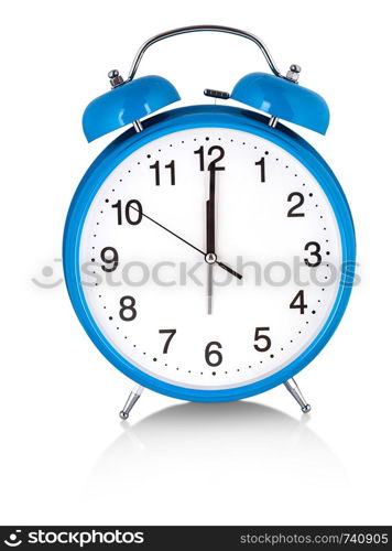 blue alarm clock on a white background. a wake white dial