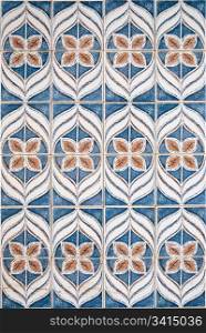 Blue and brown pattern made of ceramic tiles.
