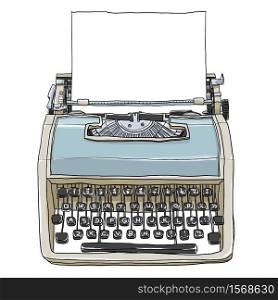 Blue and cream vintage typewriter with paper cute art illustration