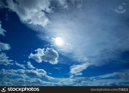 blue and dramatic clouds sky in winter background