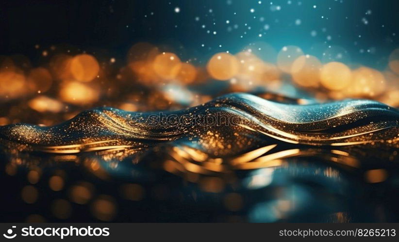 Blue and Gold Bokeh Shiny Abstract Background. Generative AI