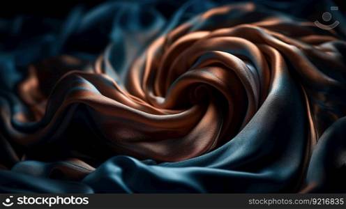 Blue and Gold Fabric in Wavy Bokeh Abstract Background. Ge≠rative AI