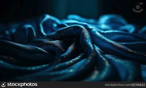 Blue and Gold Fabric in Wavy Bokeh Abstract Background. Generative AI