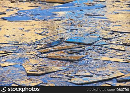 blue and gold ice, abstract winter background