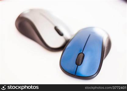 Blue and gray wireless mouse isolated on white background