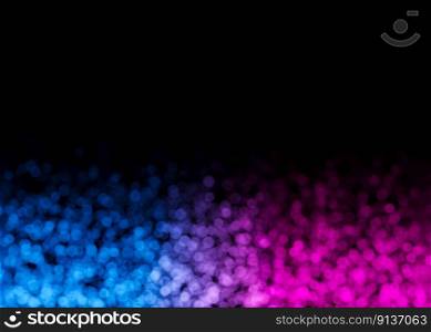 Blue and magenta bokeh lights on black background. Copy space for your text. Abstract backdrop. Festive, celebration. Boke effect. Small out-of-focus neon light parts. Lower frame, border. 3D render. Blue and magenta bokeh lights on black background. Copy space for your text. Abstract backdrop. Festive, celebration. Boke effect. Small out-of-focus neon light parts. Lower frame, border. 3D render.