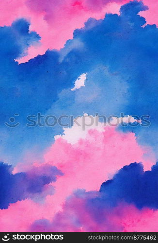 Blue and pink beautiful clouds watercolor background 3d illustrated