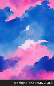 Blue and pink beautiful clouds watercolor background 3d illustrated