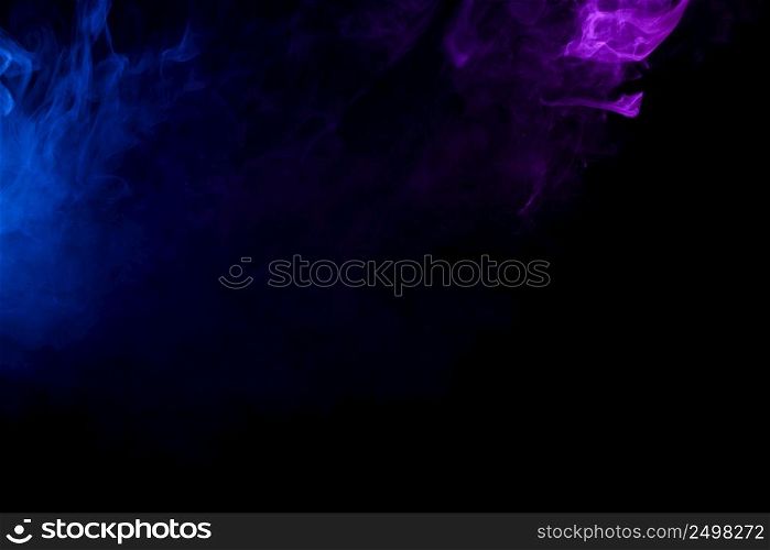 Blue and pink soft smoke steam border isolated on black backgound
