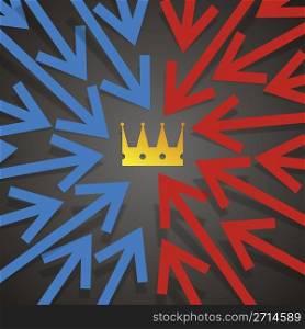 Blue and red arrows pointing to golden crown
