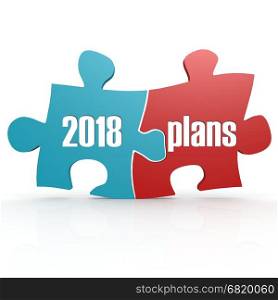 Blue and red with 2018 plans puzzle, 3D rendering
