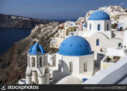 Blue and white church of Oia village, Santorini ,Greece