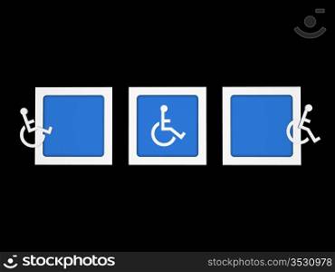 Blue And White Handicapped Parking Signs. 3d Render.