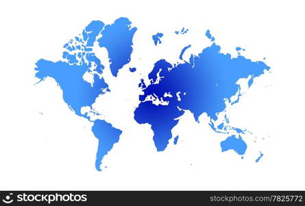 Blue and white Illustrated world map with white background