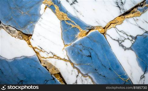 Blue and white marble with golden veins background. Generative AI.. Blue and white marble with golden veins background. Generative AI