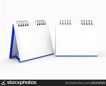 Blue and white rectangle table calendar and silver ring mock up with clipping path or work path, ready for your design and decoration