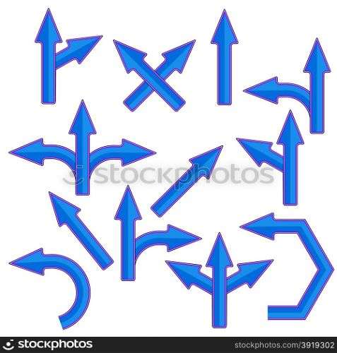 Blue Arrows. Set of Blue Arrows Isolated on White Background