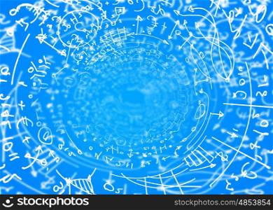Blue background image. Sketch with signs against blue background. Wallpaper image