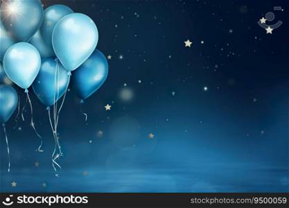 Blue background with balloons, stars and copy space. It’s a boy backdrop with empty space for text. Baby shower or birthday invitation, party. Baby boy birth announcement. Men’s Day. Generative AI. Blue background with balloons, stars and copy space. It’s a boy backdrop with empty space for text. Baby shower or birthday invitation, party. Baby boy birth announcement. Men’s Day. Generative AI.