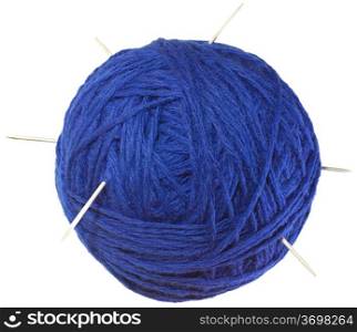 Blue Ball of Wool with Needles Isolated on white background