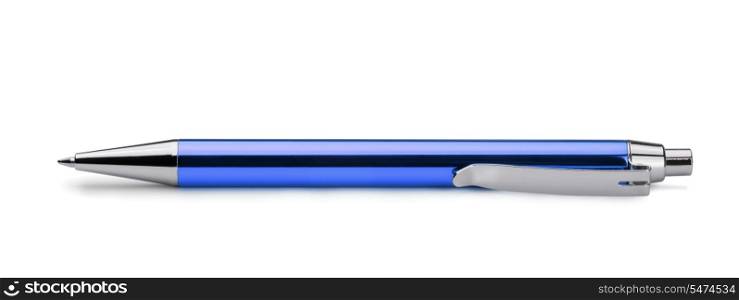 Blue ballpoint pen isolated on white