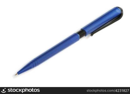 Blue ballpoint pen isolated on white background. Blue Pen