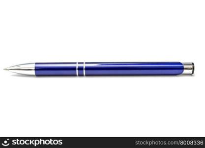 Blue ballpoint pen on white