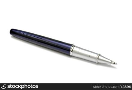 Blue ballpoint pen on white background