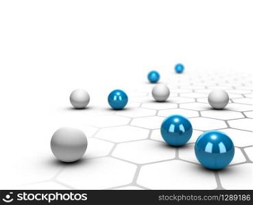 Blue balls over a grey network design, White background, networking concept. Network, Networking and Connection Concept