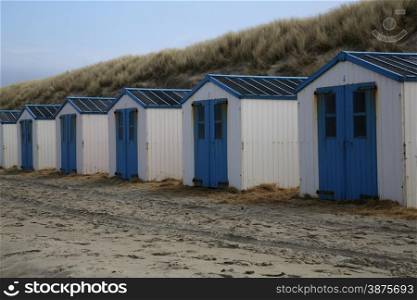 Blue beach houses at the beach in De Koog - Texel - Netherlands