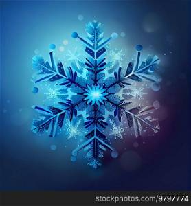 Blue Beautiful Snowflake Glossy Winter Background. Illustration