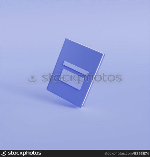Blue book icon for web design. Education and e-≤arning concept. 3d render illustration