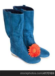 blue boot and red flower
