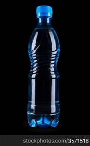 blue bottle on a black background