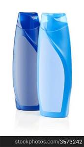 blue bottles of shampoo