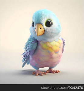Blue budgerigar on a white background. 3d rendering