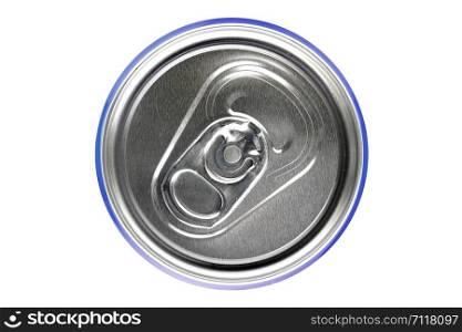 Blue can on white background, view from the top