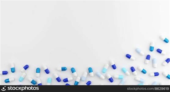 Blue capsule pills on white background. 3d illustration