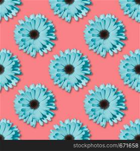 Blue Chamomile or gerbera seamless floral pattern. Summer flowers. Chamomile or gerbera seamless floral pattern