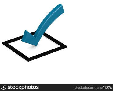 Blue check mark on black square, 3D rendering