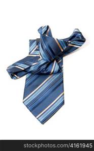 Blue checkered man&acute;s necktie on white background