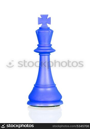 Blue chess piece king isolated on a white background