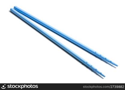 Blue chopsticks isolated on white background