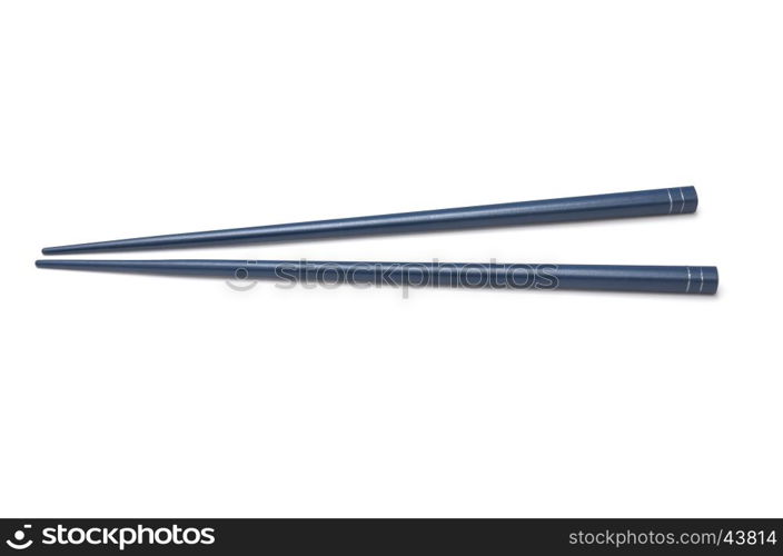Blue chopsticks on white background