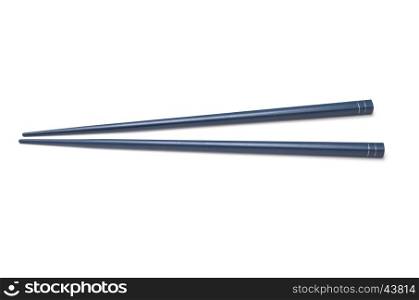 Blue chopsticks on white background